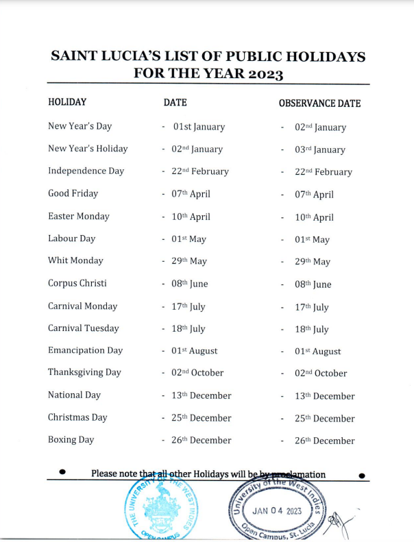 Important Dates UWI Global Campus